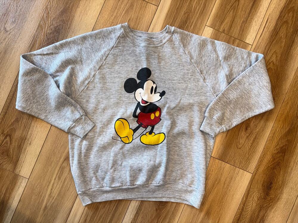 Vintage 80s Heather Gray Mickey Mouse Pullover Sweatshirt  Size XL Made In USA